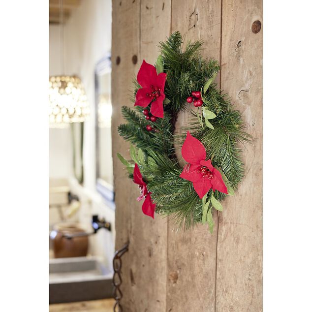 Couronne de Noël poinsettia vert et rouge Ø40cm