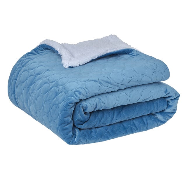 Plaid dos Sherpa blanc bleu polyester 300 g/m&sup2;