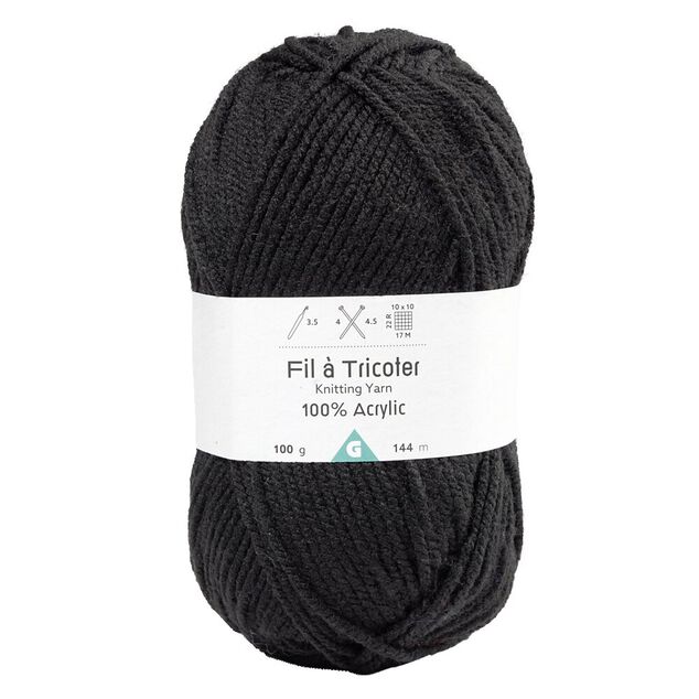 Pelote de fil &agrave; tricoter acrylique noir 100Gr