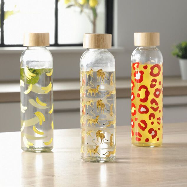 Gourde bouteille en verre avec bouchon bambou 500ml Ø6,5xH22cm