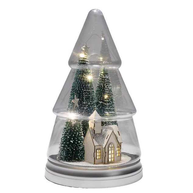 Sapin d&eacute;coratif de No&euml;l LED sc&egrave;ne No&euml;l chalet blanc &Oslash;19xH32cm