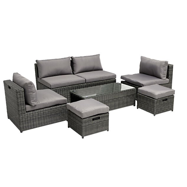 Salon de jardin Imbrik 6 places plastique tress&eacute; et acier gris (6 pi&egrave;ces)