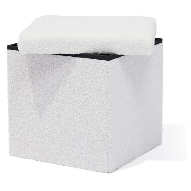 Pouf coffre Clara d&eacute;cor laine boucl&eacute;e Blanc  - L38xP38xH38 cm