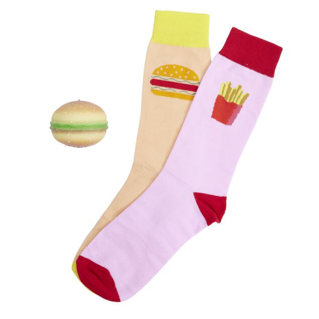 Coffret chaussettes fast food avec balle anti stress th&egrave;me burger TU