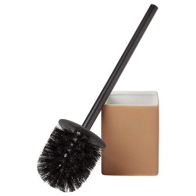 Brosse WC socle carr&eacute; gr&egrave;s rouge terracotta 9,2x9,2xH36cm