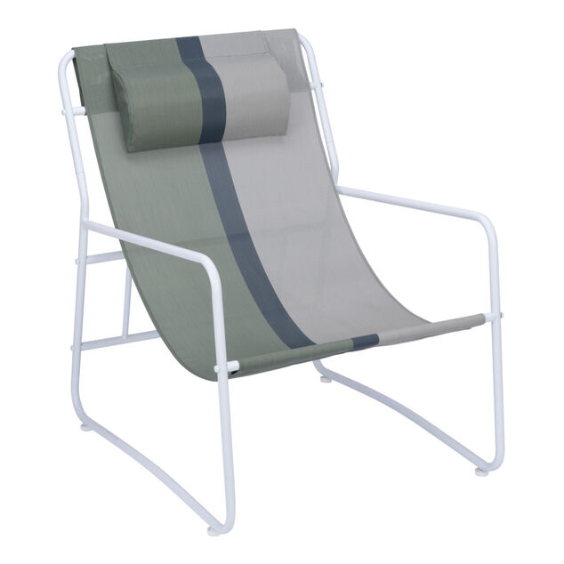 Fauteuil de jardin relax acier et textil&egrave;ne vert et blanc Oslow 83xH86x65cm