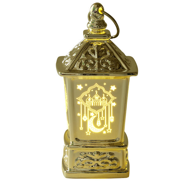 Mini lanterne LED orientale carr&eacute;e 5x5xH10cm (2 mod&egrave;les dor&eacute; ou argent&eacute;)