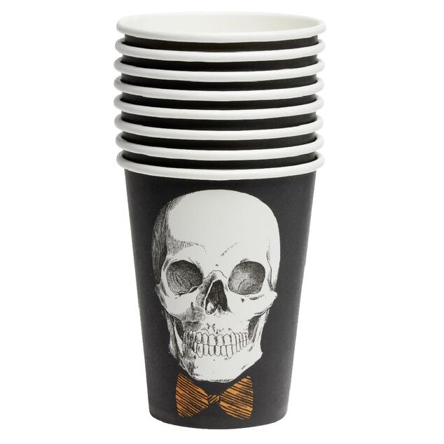 Verre papier Halloween imprim&eacute; squelette gentleman noir et blanc x8