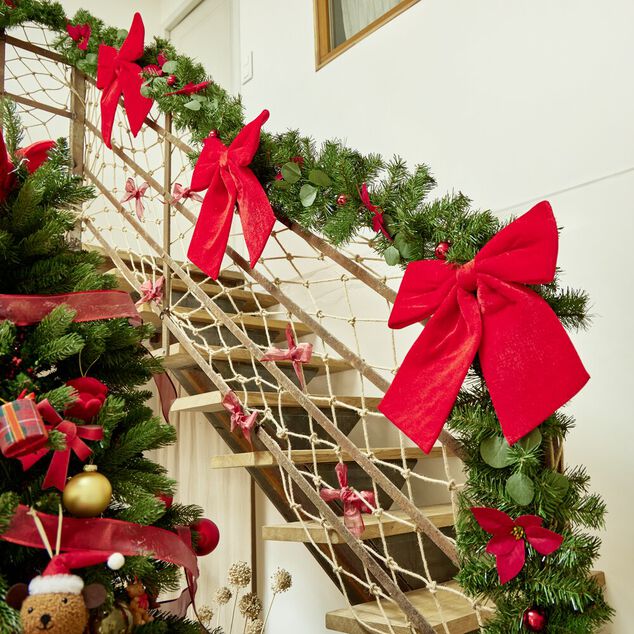 Noeud de No&euml;l XL velours rouge &agrave; suspendre H40 cm