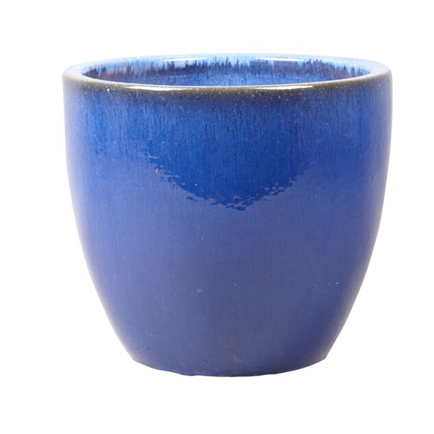 Cache pot en terre cuite &eacute;maill&eacute;e bleu &oslash;47 x H39 cm