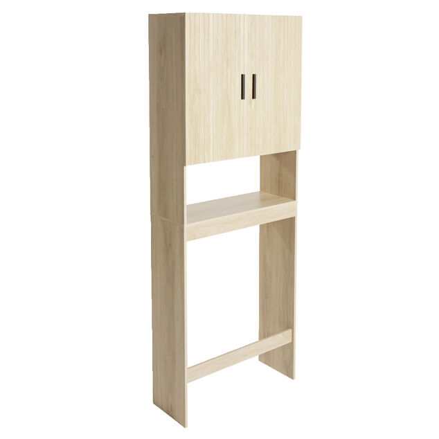 Meuble machine &agrave; laver en bois 1 niche et placard 2 portes 58,5x19xH160cm