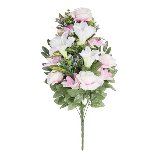 Bouquet artificiel lys et rose tons rose 36x16xH60cm
