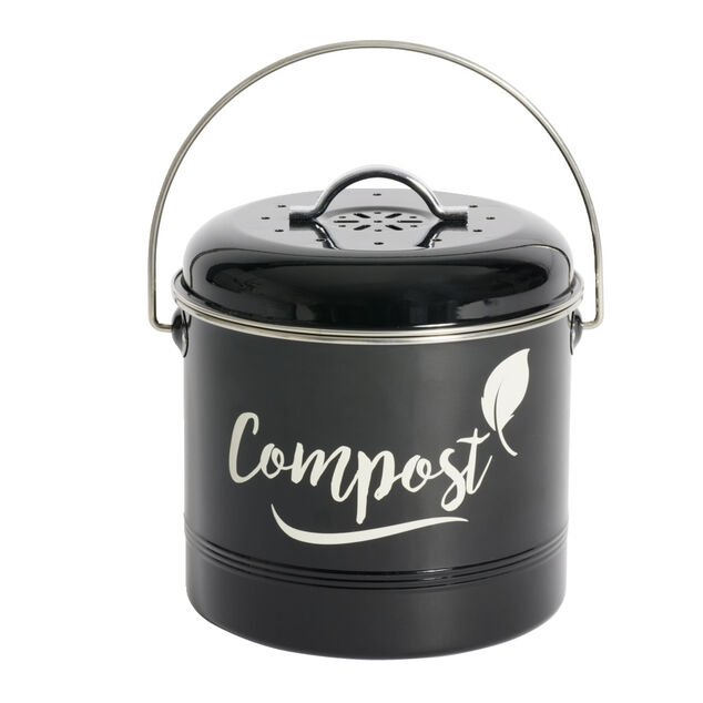 Mini poubelle de cuisine compost noir Ø18xH21cm
