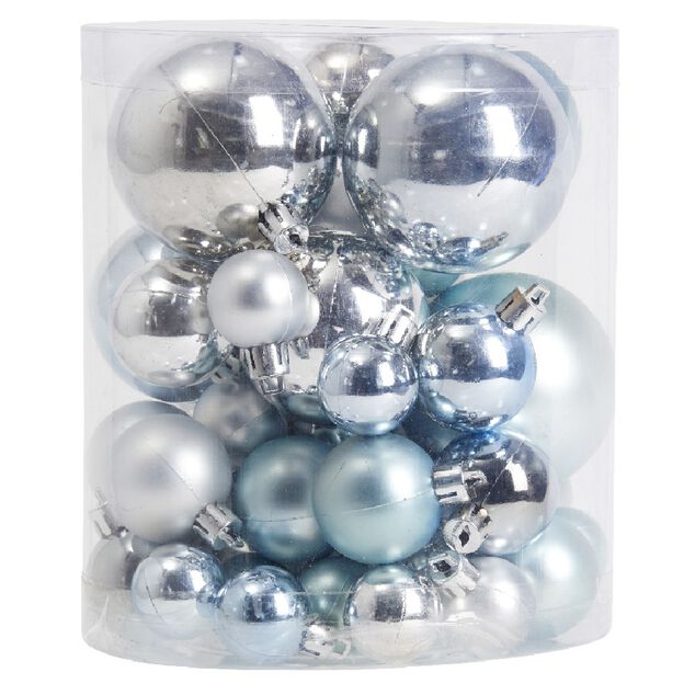 Boule de No&euml;l brillante bleu et argent&eacute; x50