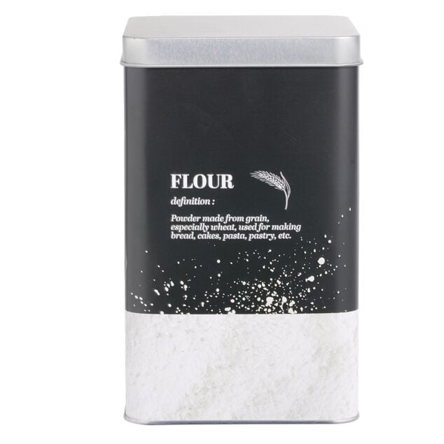 Bo&icirc;te &agrave; farine en m&eacute;tal noir design flour - 10,7x10,7xH.17,5cm