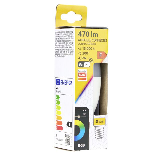 Ampoule LED connect&eacute;e couleurs changeantes RGB 200&deg; E14 470lms 4,5W