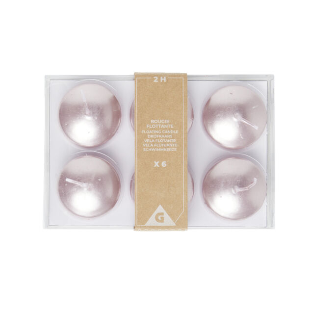 Lot de 6 bougies flottantes cire rose &Oslash;4,5cm