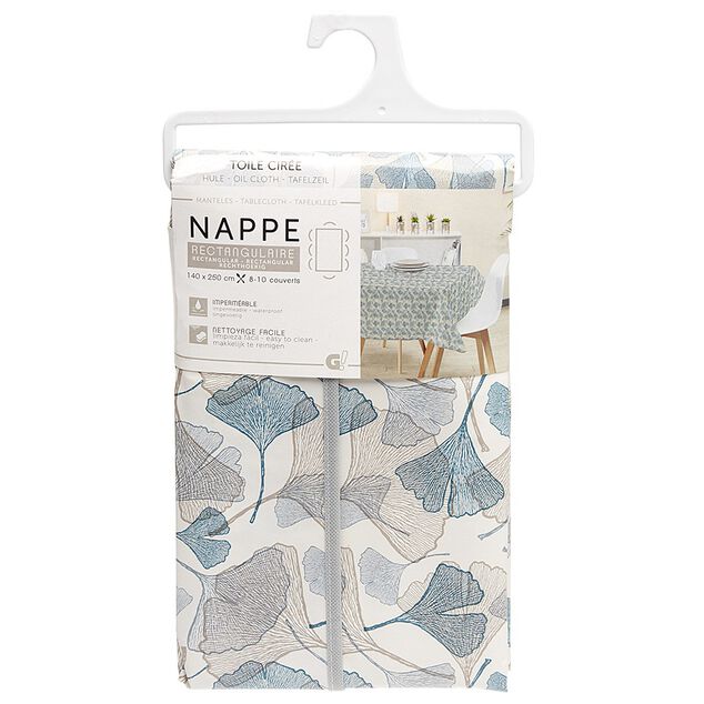 Toile cir&eacute;e rectangulaire imprim&eacute;e fleur pvc bleu et blanc
