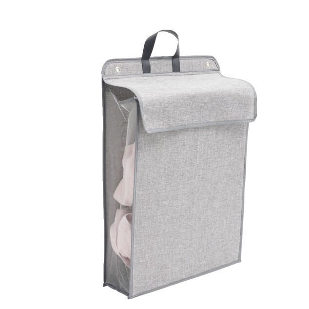 Panier &agrave; linge mural pliant tiss&eacute; gris 40,5x15xH57cm