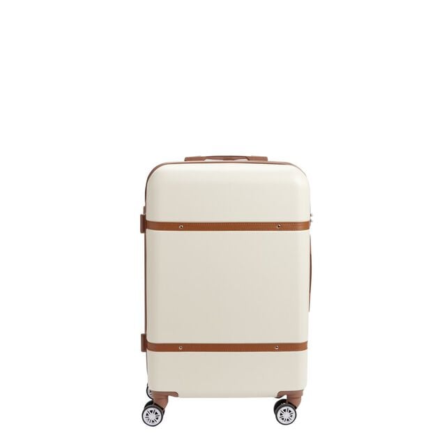 Valise rigide 61L trolley 4 roulettes plastique ABS beige 42x26xH67cm