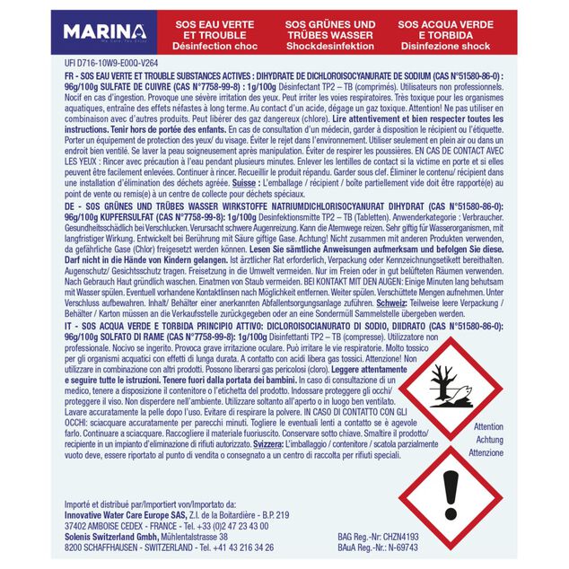 SOS eau verte et trouble unidose 250g Marina