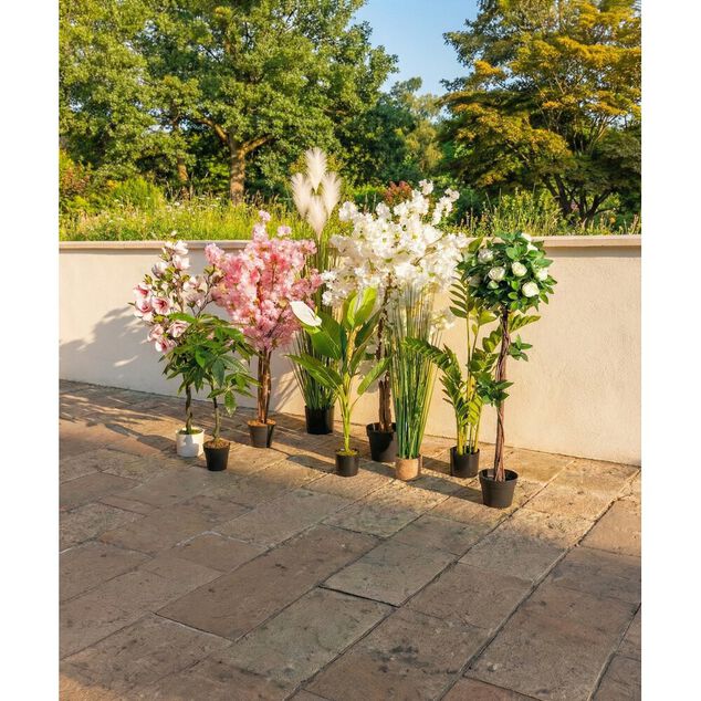 Plante artificielle verte tiges plumeaux blancs &Oslash;33xH160cm