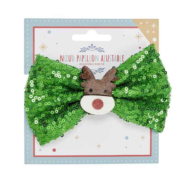 Noeud papillon Noël ajustable pailleté 8x12cm (2 modèles rouge ou vert)