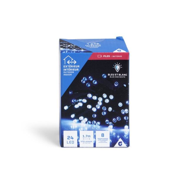 Guirlande lumineuse ext&eacute;rieure 24LED bleu et blanc 1,7m