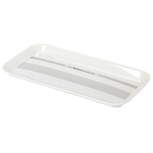 Plateau rectangulaire mélamine blanc écritures noires
