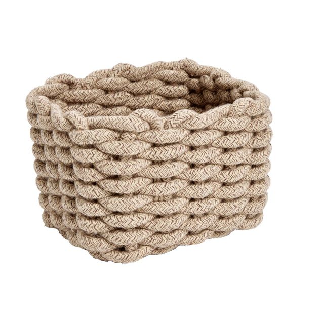 Pani&egrave;re salle de bain beige tress&eacute;e coton &agrave; poser 15x20xH15cm