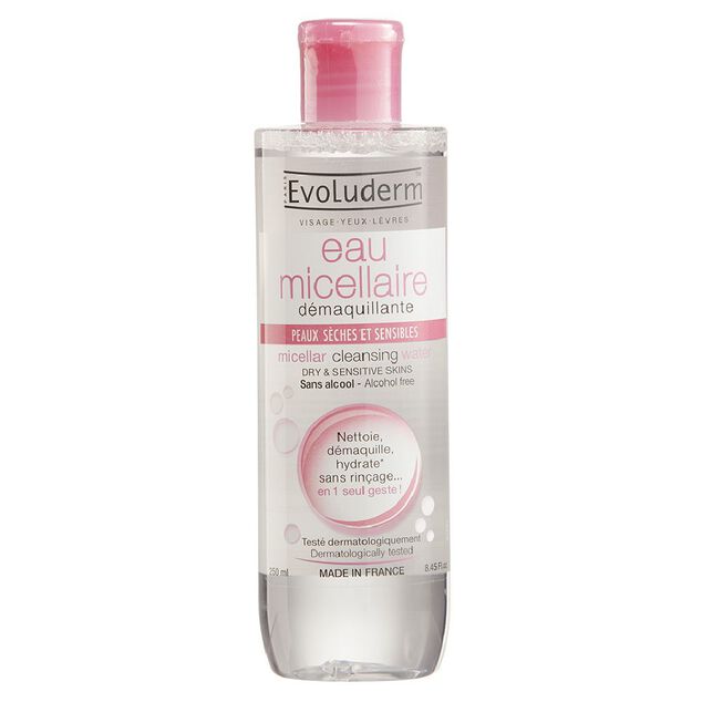 Eau micellaire Evoluderm d&eacute;maquillante peaux s&egrave;ches 250 ml