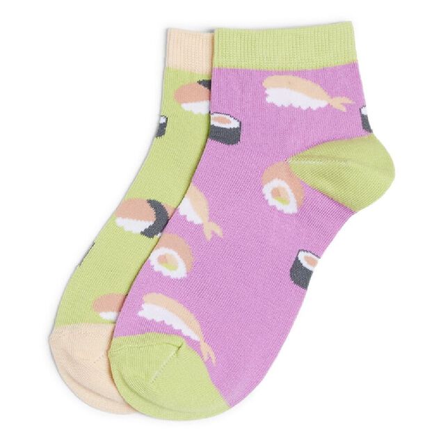 Chaussettes basses d&eacute;pareill&eacute;es motif sushi violet/vert - T36/40