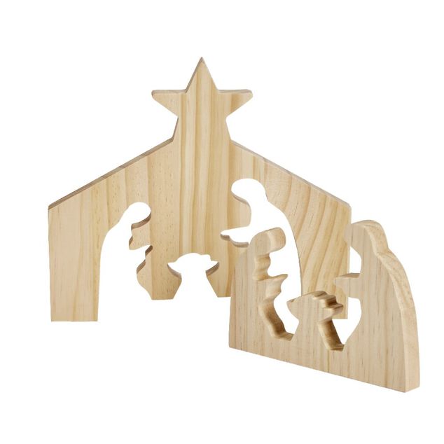 D&eacute;coration de No&euml;l nativit&eacute; en bois 2 parties H19,5cm