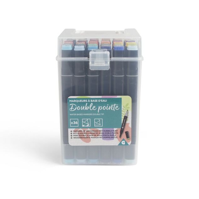 Lot de 36 marqueurs &agrave; base d'eau double pointe plastique noir + 3 ans