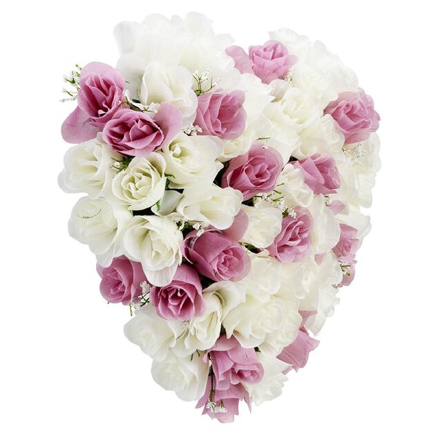 Coussin de fleurs forme coeur - Rose artificielle rose blanc