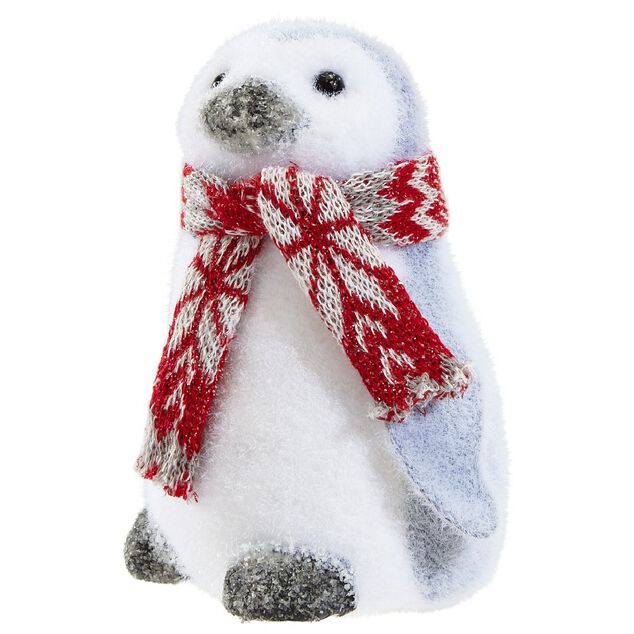 Pingouin blanc et gris avec &eacute;charpe rouge &agrave; poser
