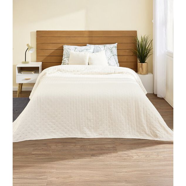 Couvre lit 2 personnes micro lav&eacute;e beige 220x240cm