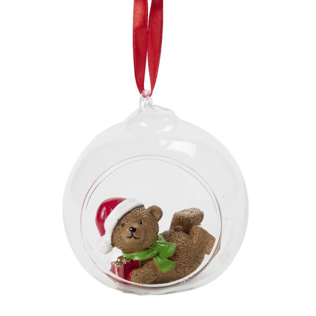 Boule de No&euml;l ouverte avec ours &Oslash;9cm transparent (2 mod&egrave;les)