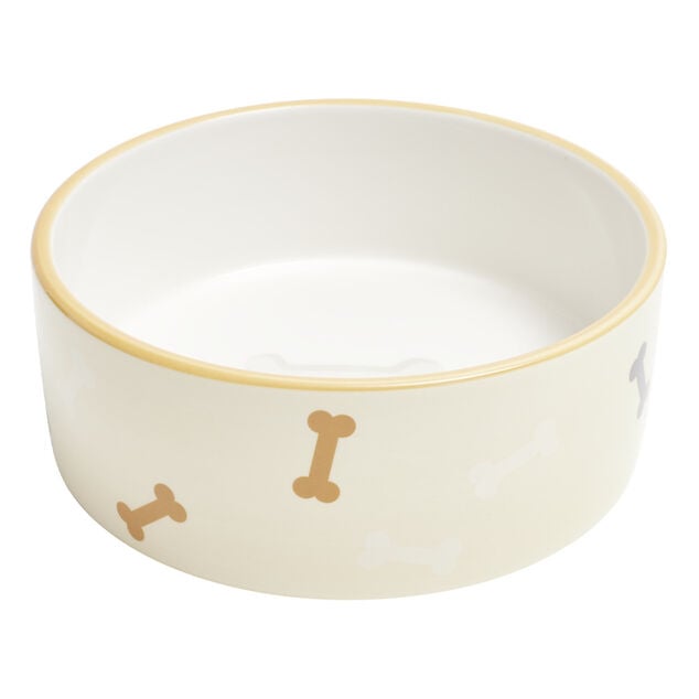 Gamelle ronde pour chien 850ml c&eacute;ramique motif os &Oslash;16xH6cm
