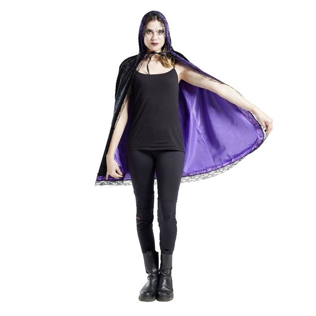 Cape de sorci&egrave;re d&eacute;guisement Halloween finition dentelle