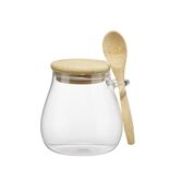 Pot de conservation en verre rond avec couvercle et cuillère bois Ø8xH12cm