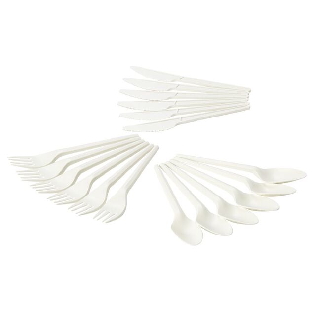 Ménagère réutilisable en amidon de maïs 6 personnes blanc