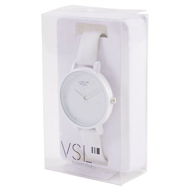 Montre &agrave; cadran rond bracelet blanc