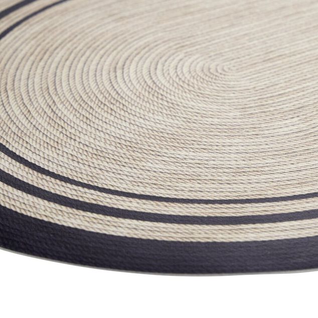 Tapis vinyle ovale imprim&eacute; tress&eacute; naturel et noir 38x60cm