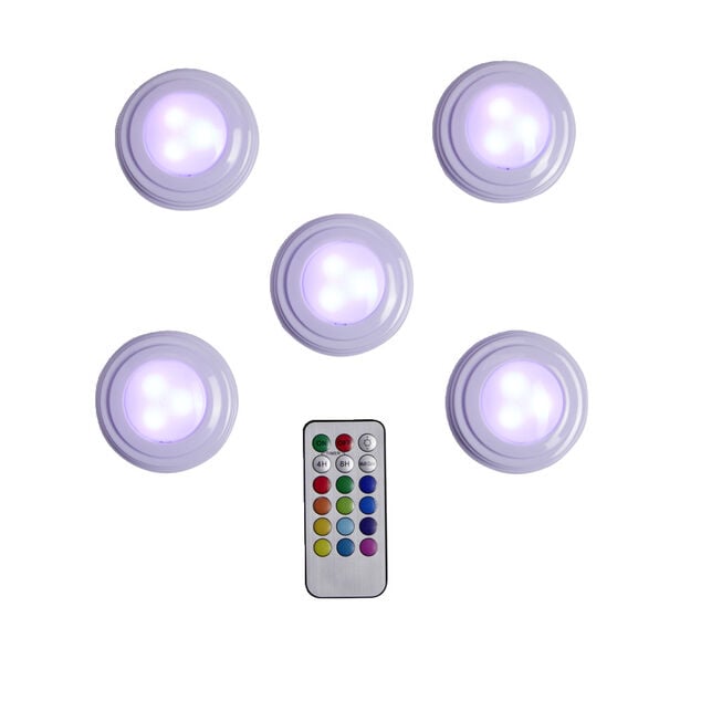 Spot LED x5 RGB avec t&eacute;l&eacute;commande &Oslash;6,8cm