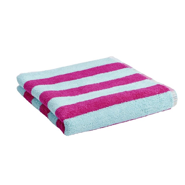 Serviette de plage 70x140cm ray&eacute;e rose et bleu 100% coton