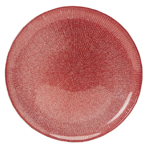 Assiette &agrave; dessert verre stri&eacute; rouge &Oslash;21cm