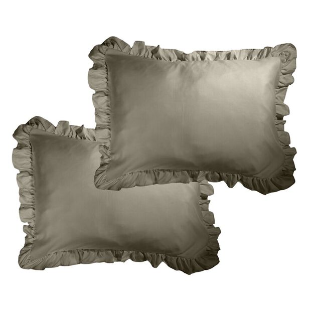 Taie d'oreiller rectangulaire satin&eacute;e unie &agrave; volants 50x70cm (3 mod&egrave;les)