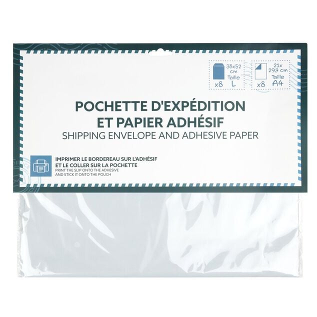 Pochette d'exp&eacute;dition 38x52cm taille L x8 avec papiers adh&eacute;sifs format A4