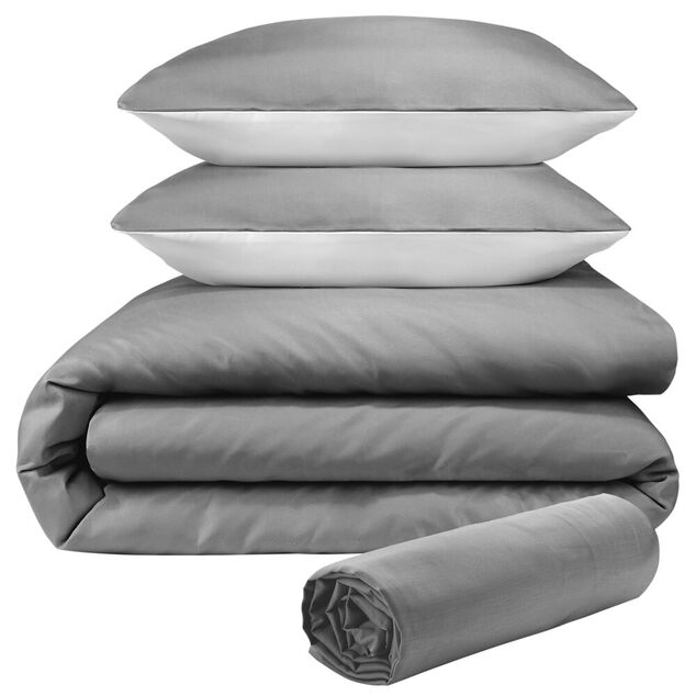 Parure de lit 220x240cm 2 personnes unie avec drap housse 4 pi&egrave;ces (3 mod&egrave;les)